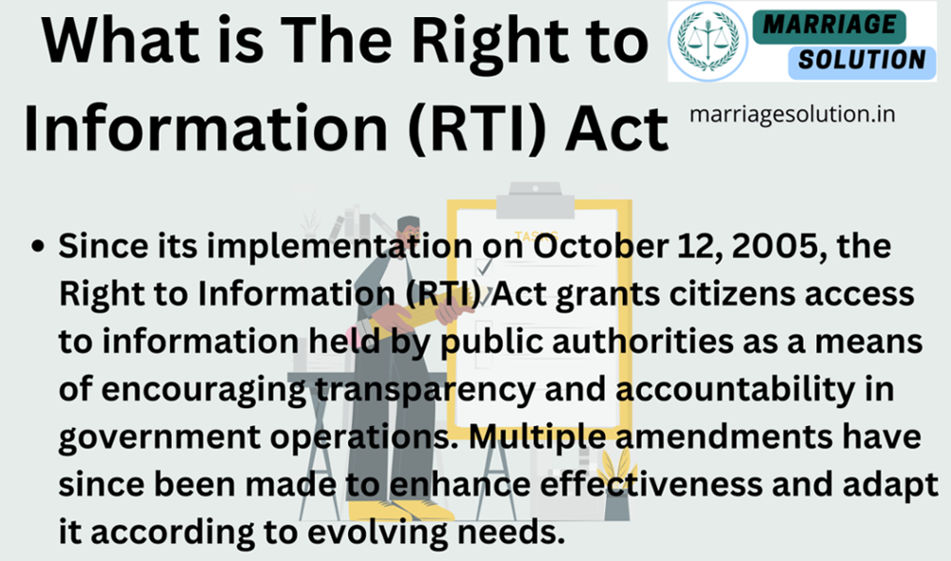 Symbolic representation of the Right to Information Act with legal documents and scales of justice.