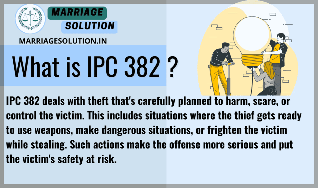 An illustration depicting the offense of theft after preparation for causing death, hurt, or restraint as per IPC Section 382.