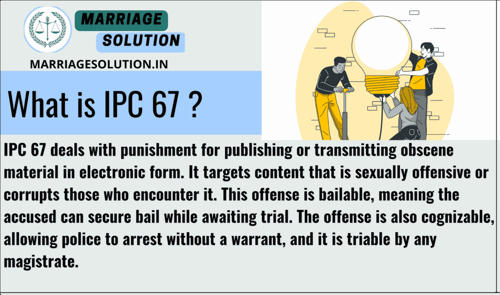 IPC 67 addresses the imprisonment for publishing obscene books as per the IPC.